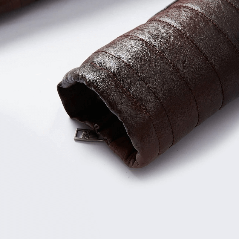 Men's Fur Collar Thicken Leather Jacket / Pockets Zipper Warm Jackets