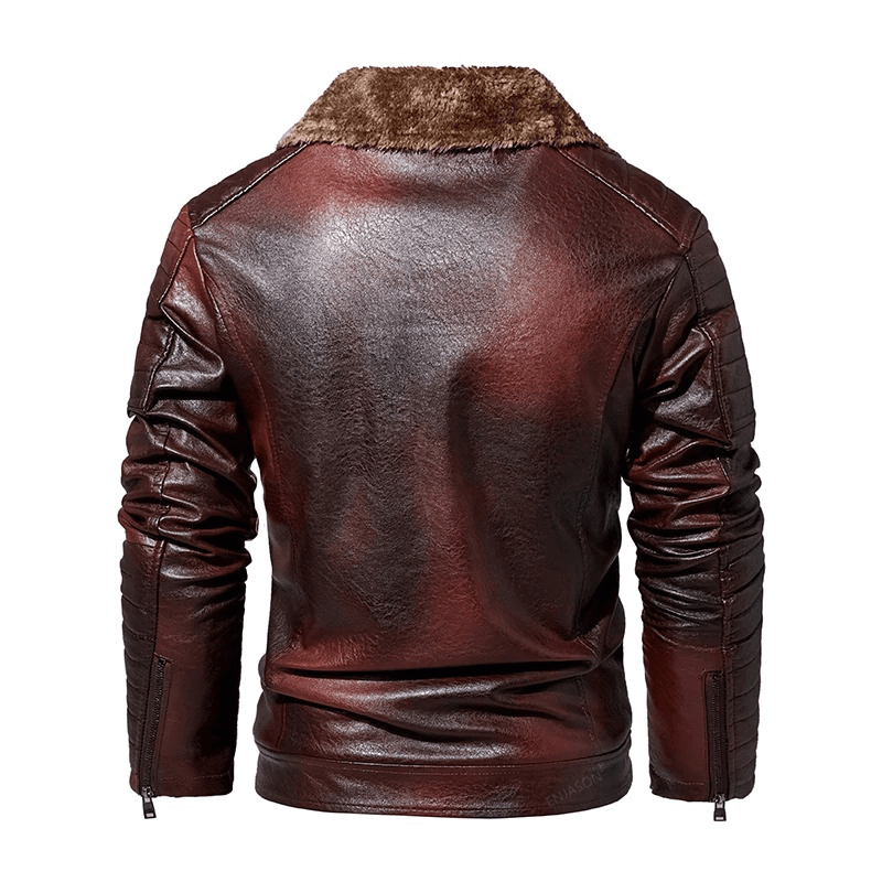 Men's Fur Collar Thicken Leather Jacket / Pockets Zipper Warm Jackets