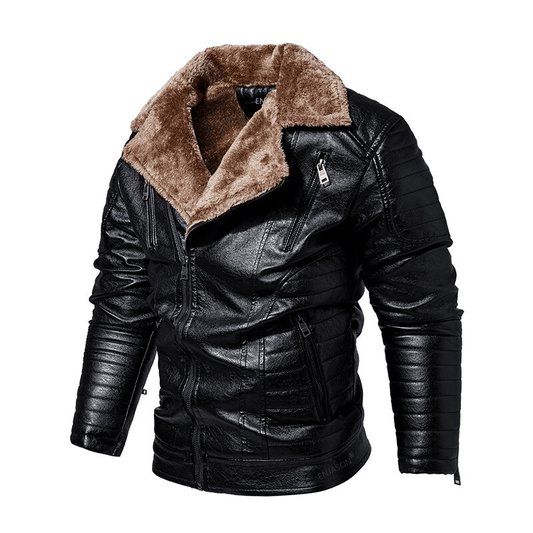Men's Fur Collar Thicken Leather Jacket / Pockets Zipper Warm Jackets