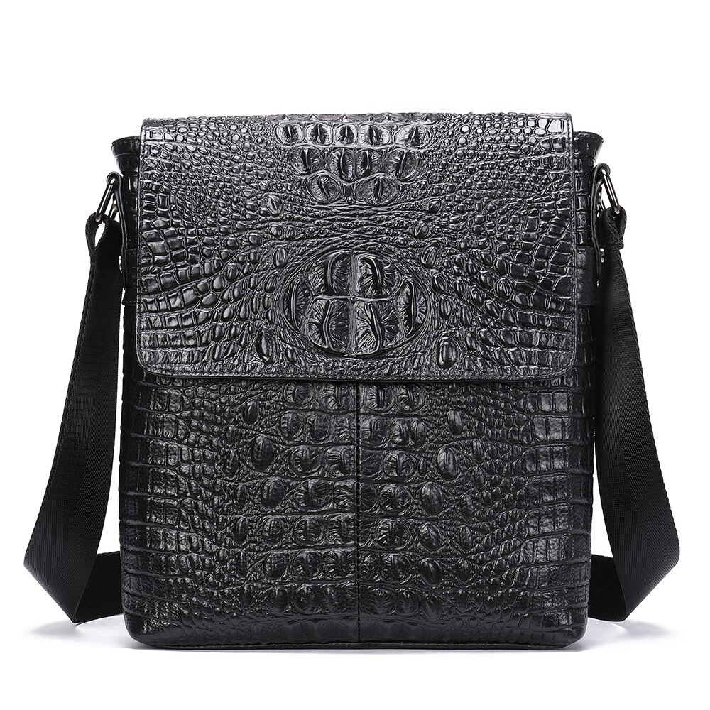 Men’s Genuine Leather Bag With Crocodile Pattern / Stylish Shoulder Flap Zipper Bags