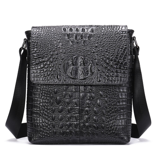 Men’s Genuine Leather Bag With Crocodile Pattern / Stylish Shoulder Flap Zipper Bags