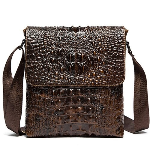Men’s Genuine Leather Bag With Crocodile Pattern / Stylish Shoulder Flap Zipper Bags