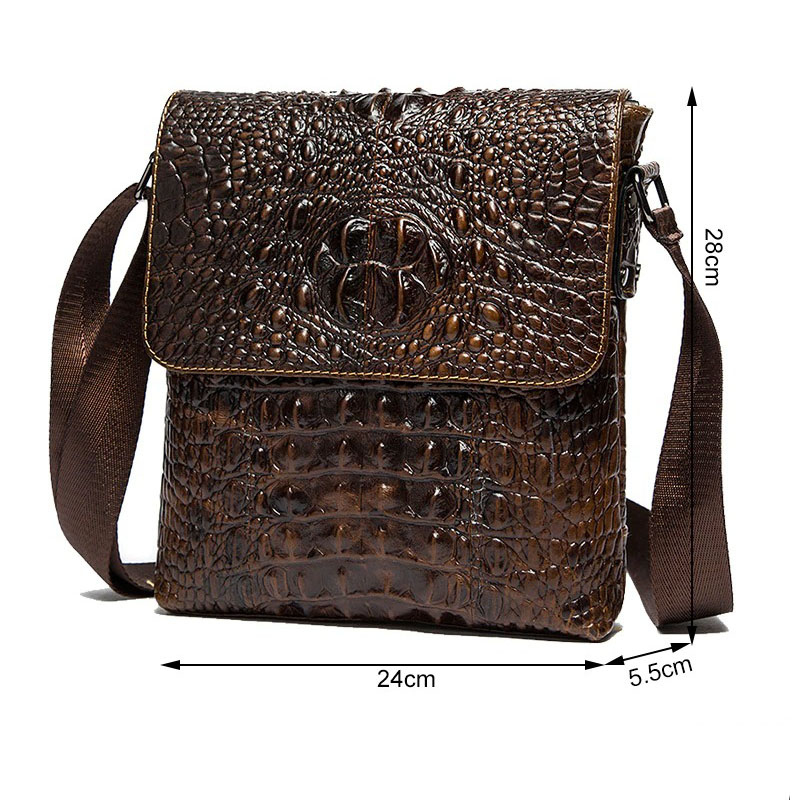 Men’s Genuine Leather Bag With Crocodile Pattern / Stylish Shoulder Flap Zipper Bags