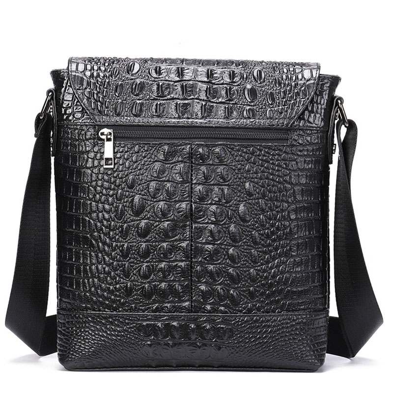 Men’s Genuine Leather Bag With Crocodile Pattern / Stylish Shoulder Flap Zipper Bags