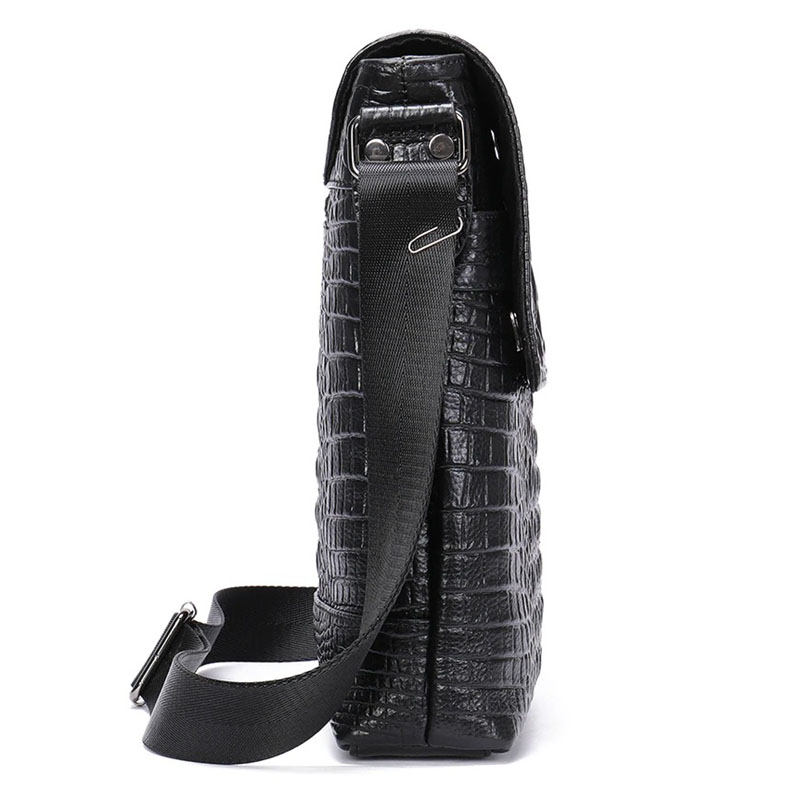 Men’s Genuine Leather Bag With Crocodile Pattern / Stylish Shoulder Flap Zipper Bags