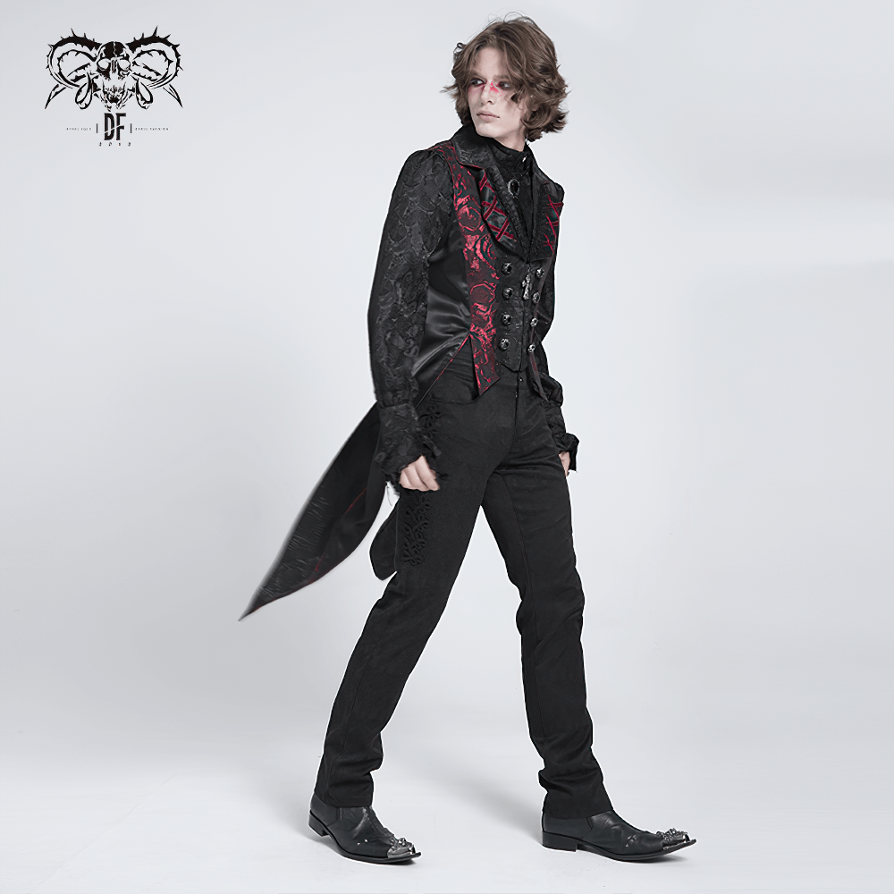 Men's Gothic Brocade Tailcoat Vest with Cross Detail