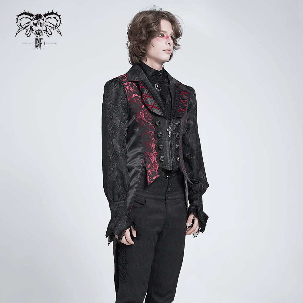 Men's Gothic Brocade Tailcoat Vest with Cross Detail