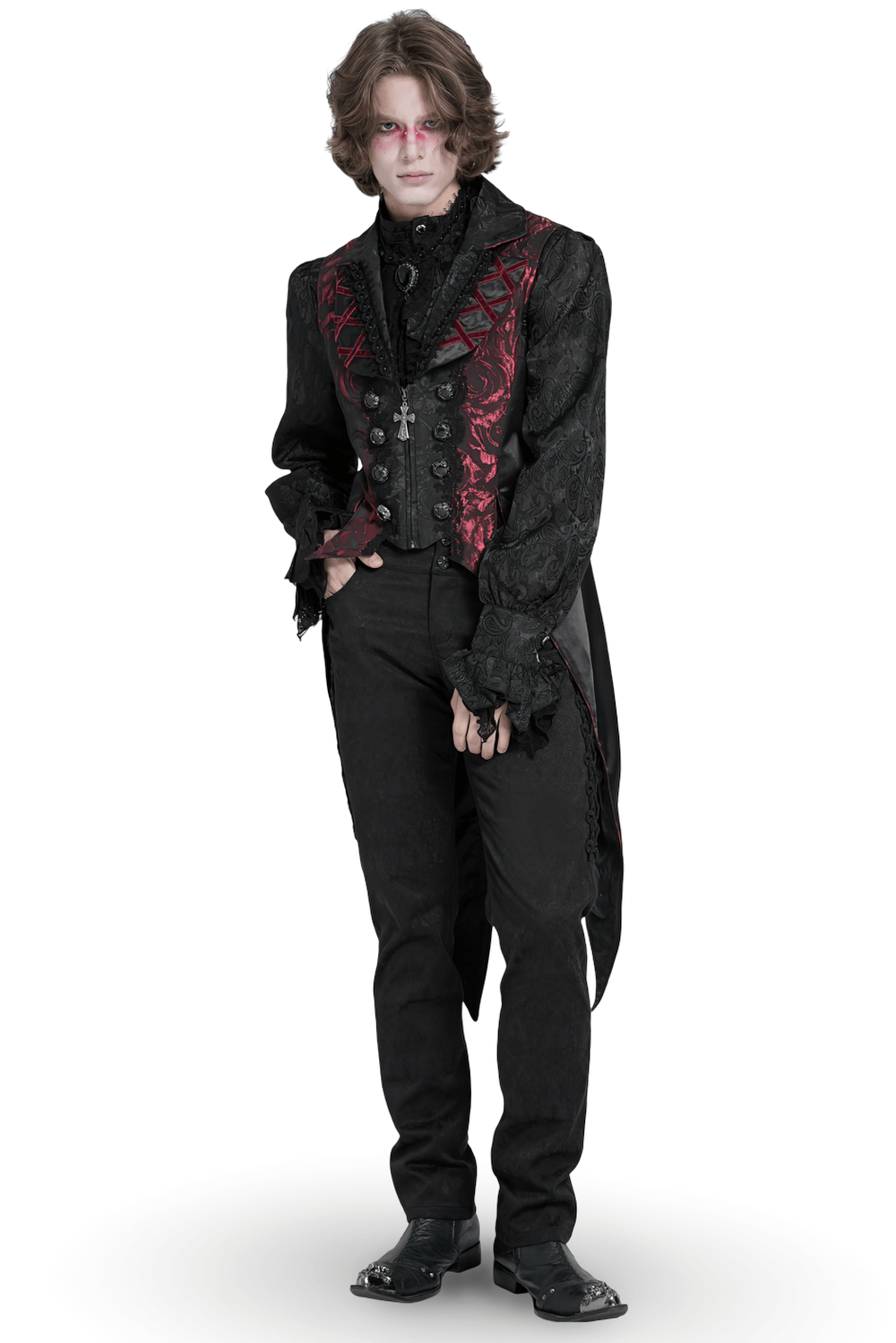Men's Gothic Brocade Tailcoat Vest with Cross Detail