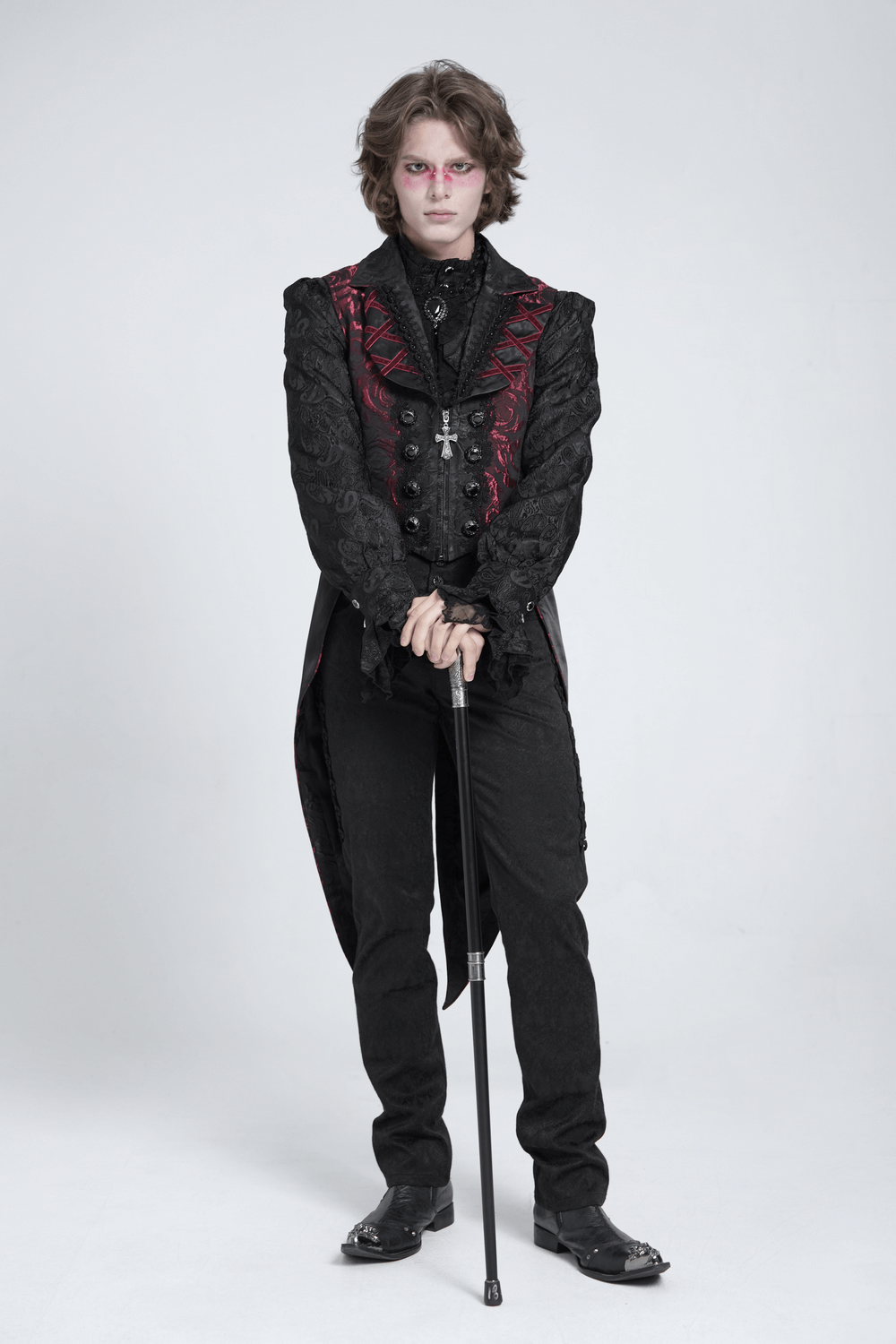 Men's Gothic Brocade Tailcoat Vest with Cross Detail