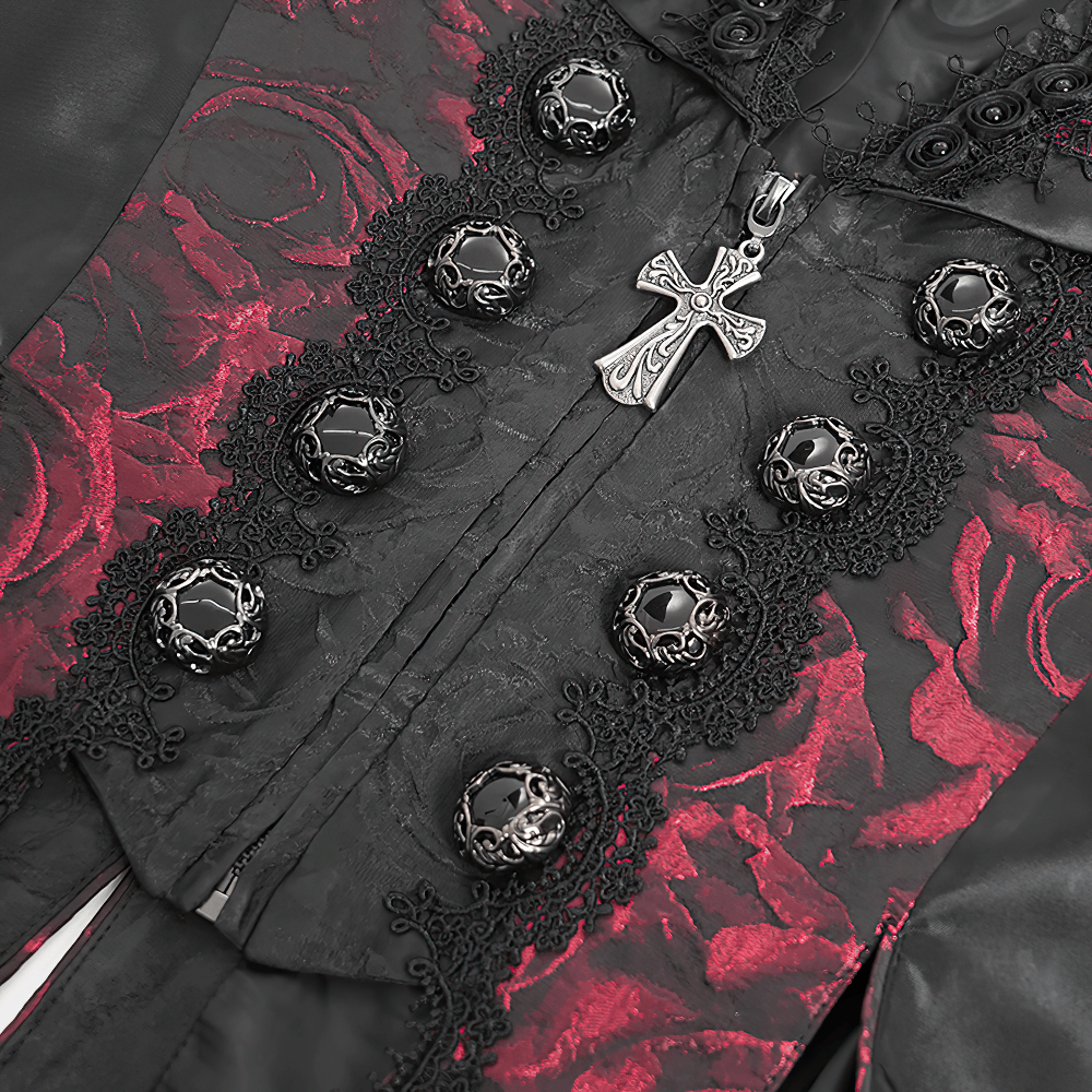 Men's Gothic Brocade Tailcoat Vest with Cross Detail