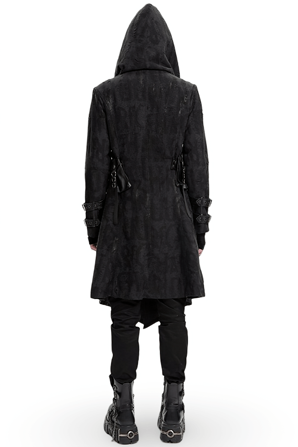 Men's Gothic Hooded Coat with Buckles and Chains