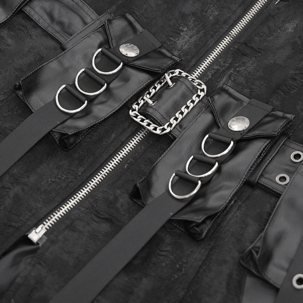 Men's Gothic Hooded Coat with Buckles and Chains