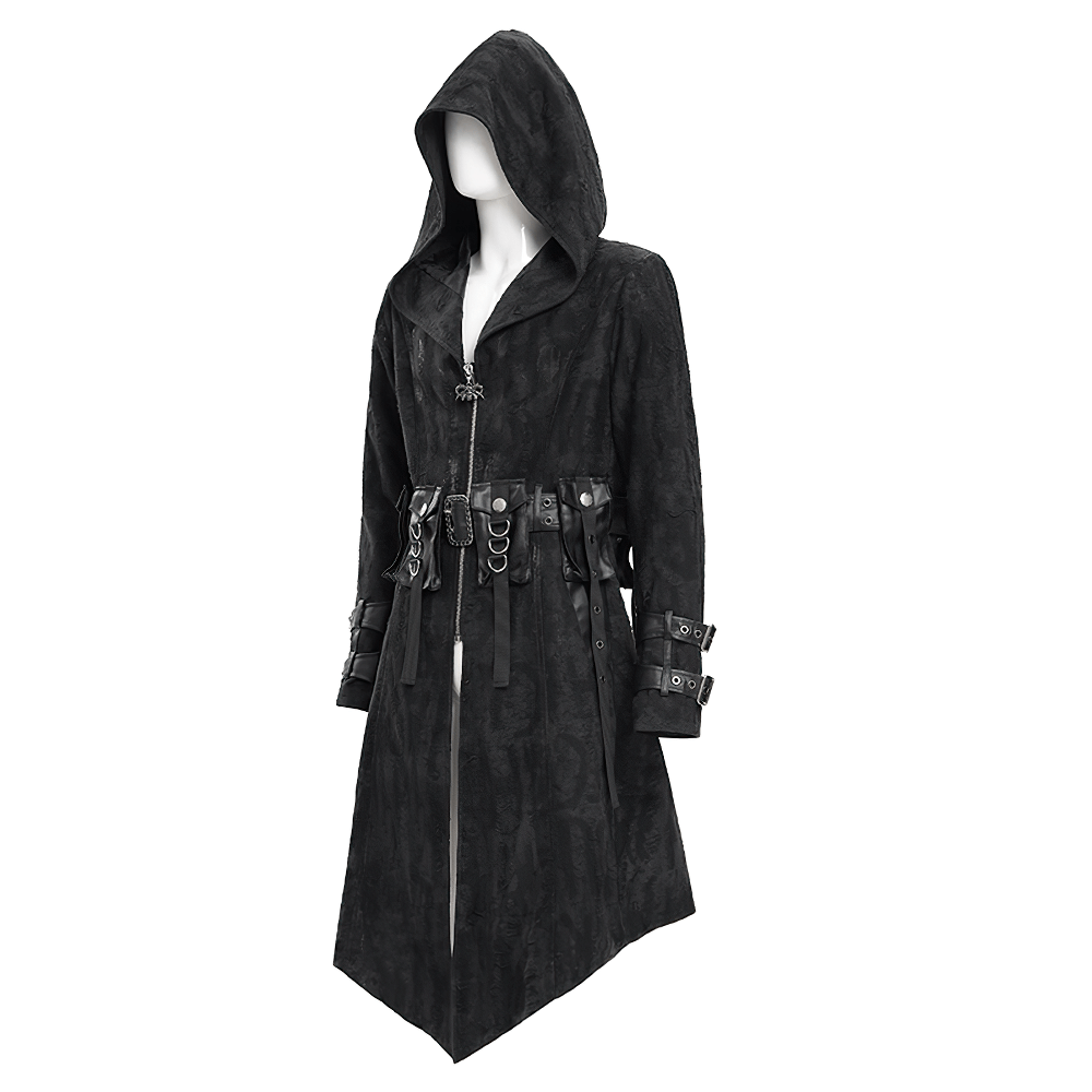 Men's Gothic Hooded Coat with Buckles and Chains