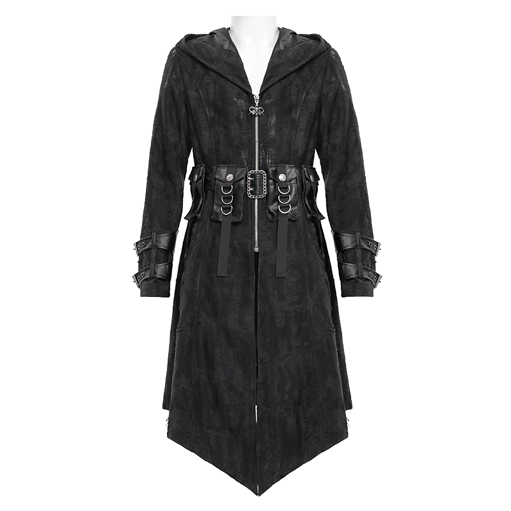 Men's Gothic Hooded Coat with Buckles and Chains