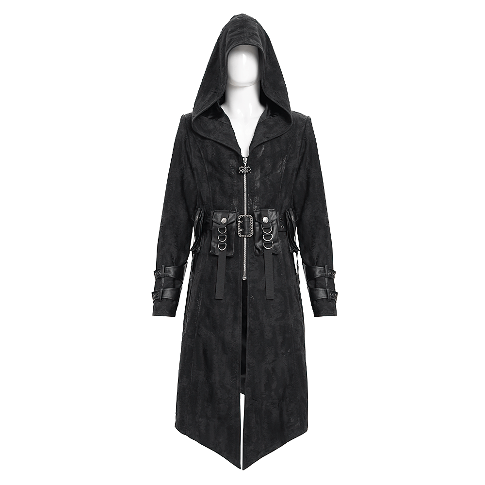 Men's Gothic Hooded Coat with Buckles and Chains