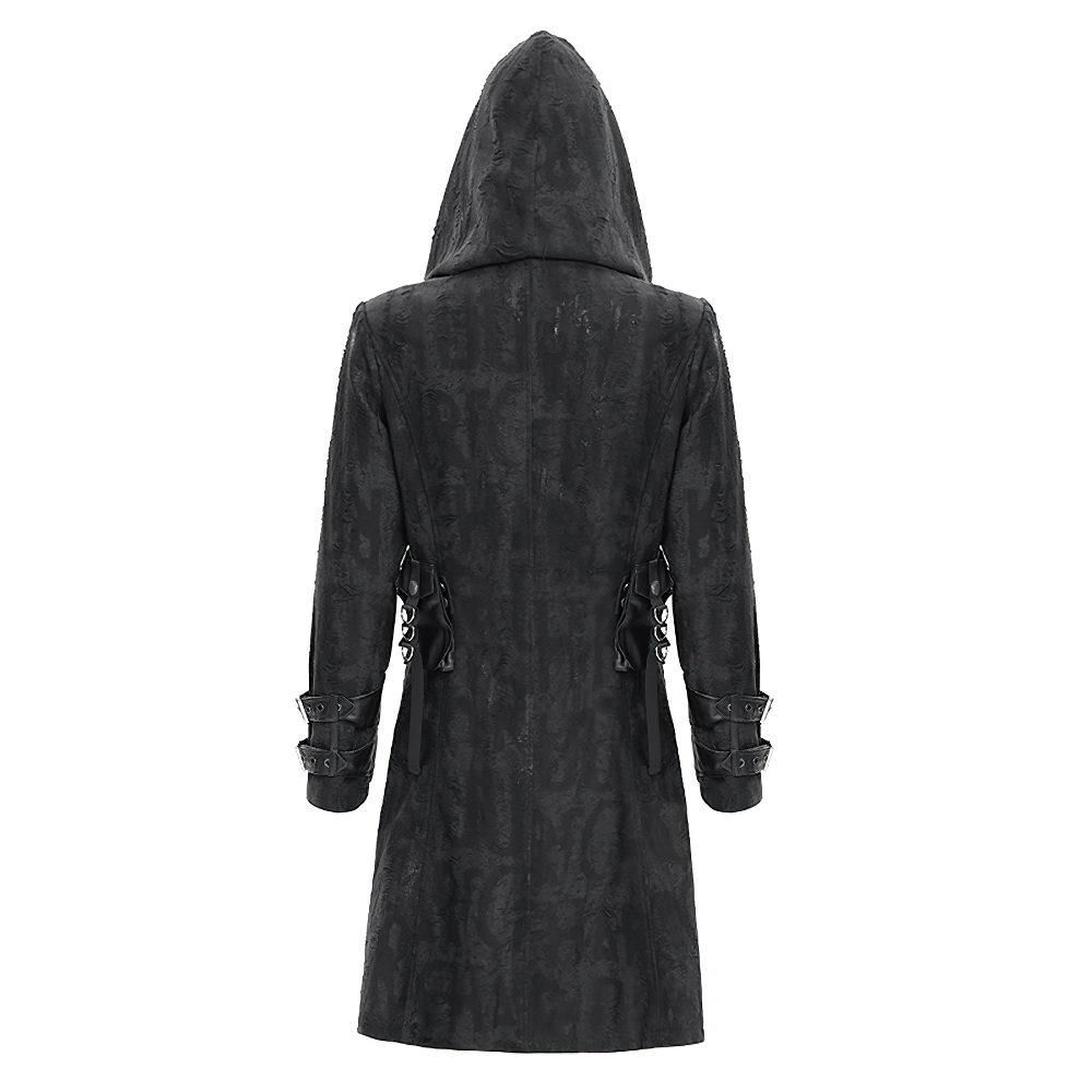 Men's Gothic Hooded Coat with Buckles and Chains