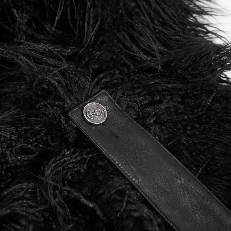 Men's Gothic Long Cloak with Hooded / Dark Male Warm Faux Fur Buckle Coat