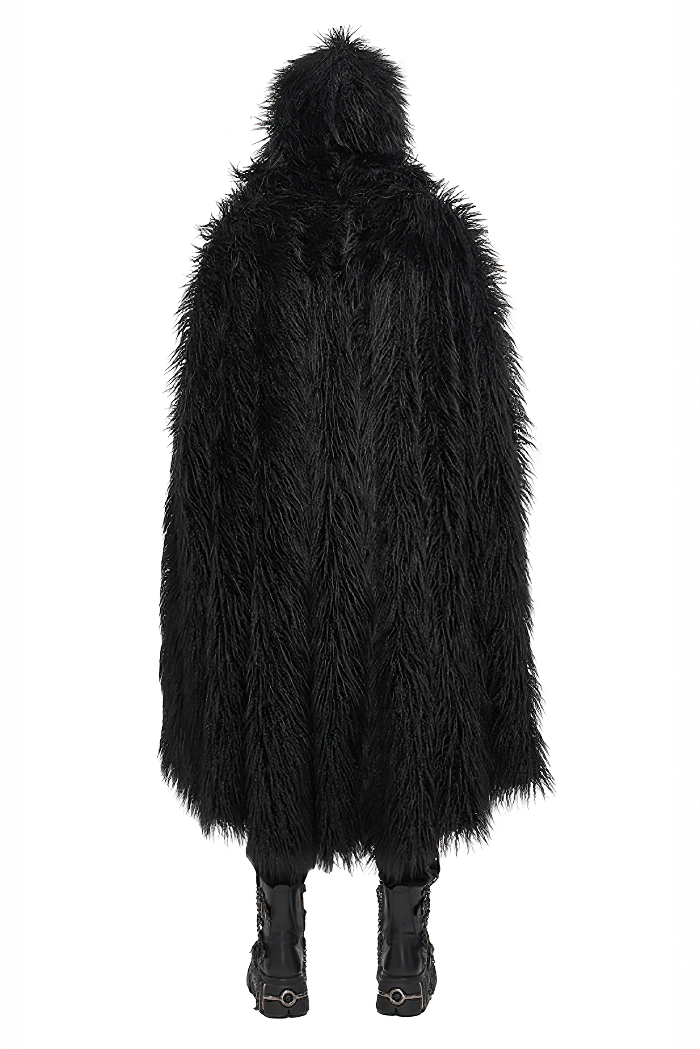 Men's Gothic Long Cloak with Hooded / Dark Male Warm Faux Fur Buckle Coat