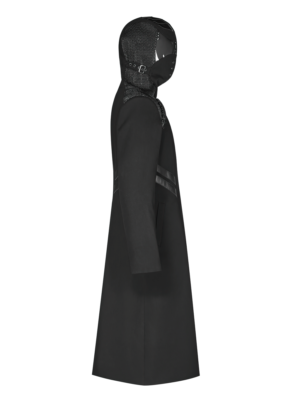 Men's Gothic Long Coat with Hood and Leather Accents