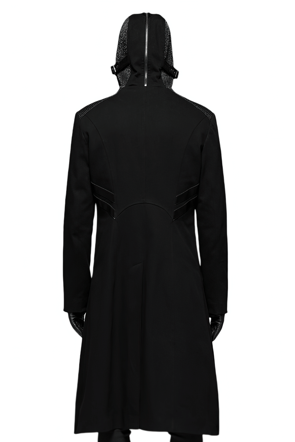 Men's Gothic Long Coat with Hood and Leather Accents