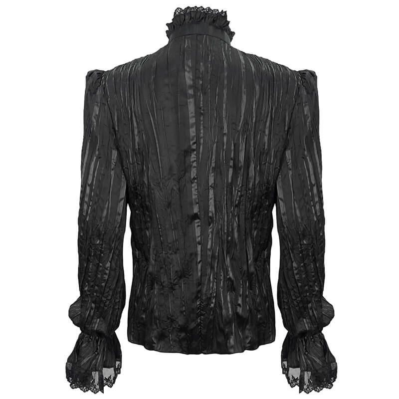 Men's Gothic Puff Sleeved Ruffled Shirt / Black Shirt with Buttons and Removable Сhains