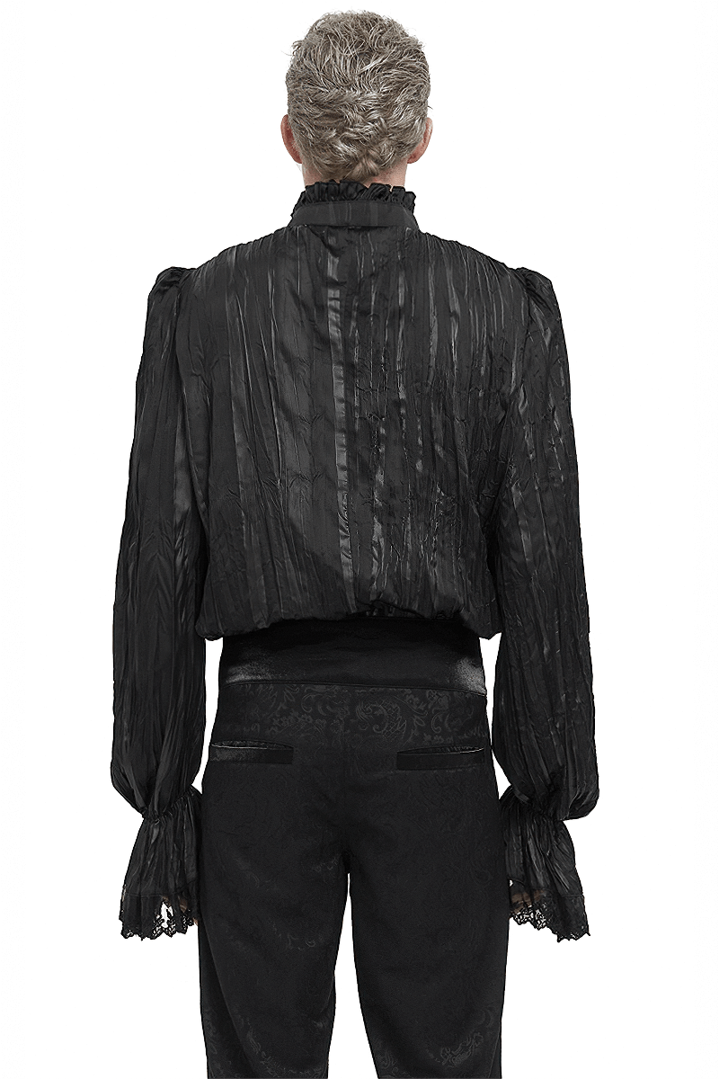 Men's Gothic Puff Sleeved Ruffled Shirt / Black Shirt with Buttons and Removable Сhains