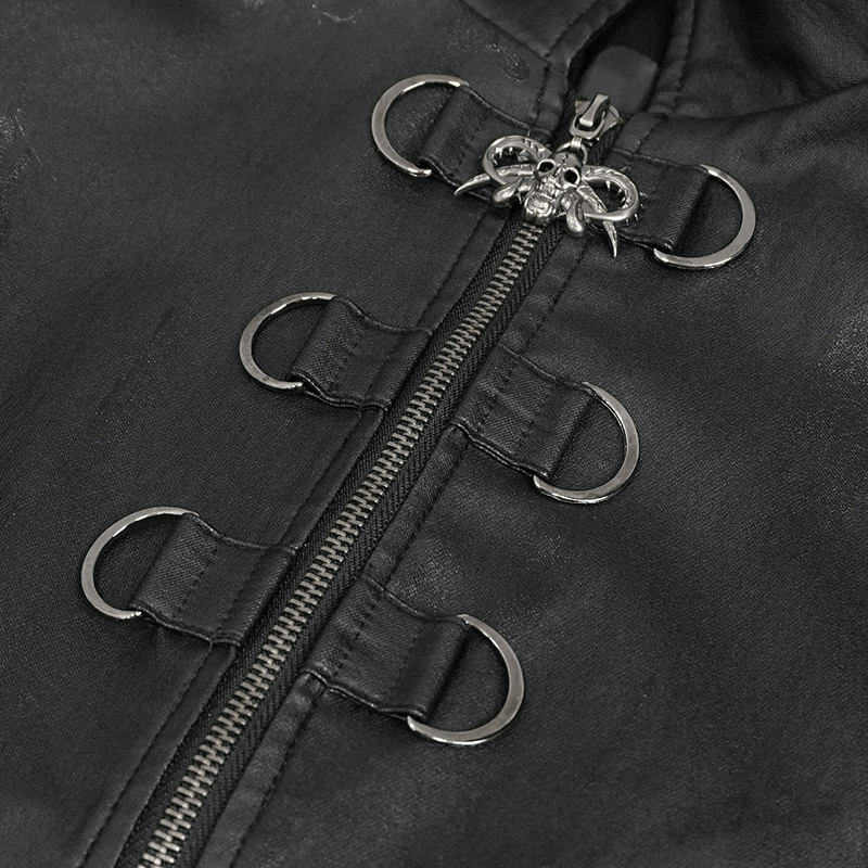 Men's Gothic Stand Collar Jacket with Metal Eyelets / Punk Short Jacket with Ragged effect on Back