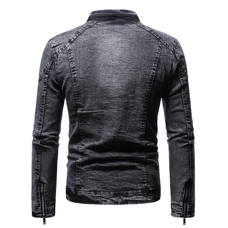 Men's Jean Jackets with Plush Lining / Biker Solid Jacket with Stand Collar / Denim Outfits for Men