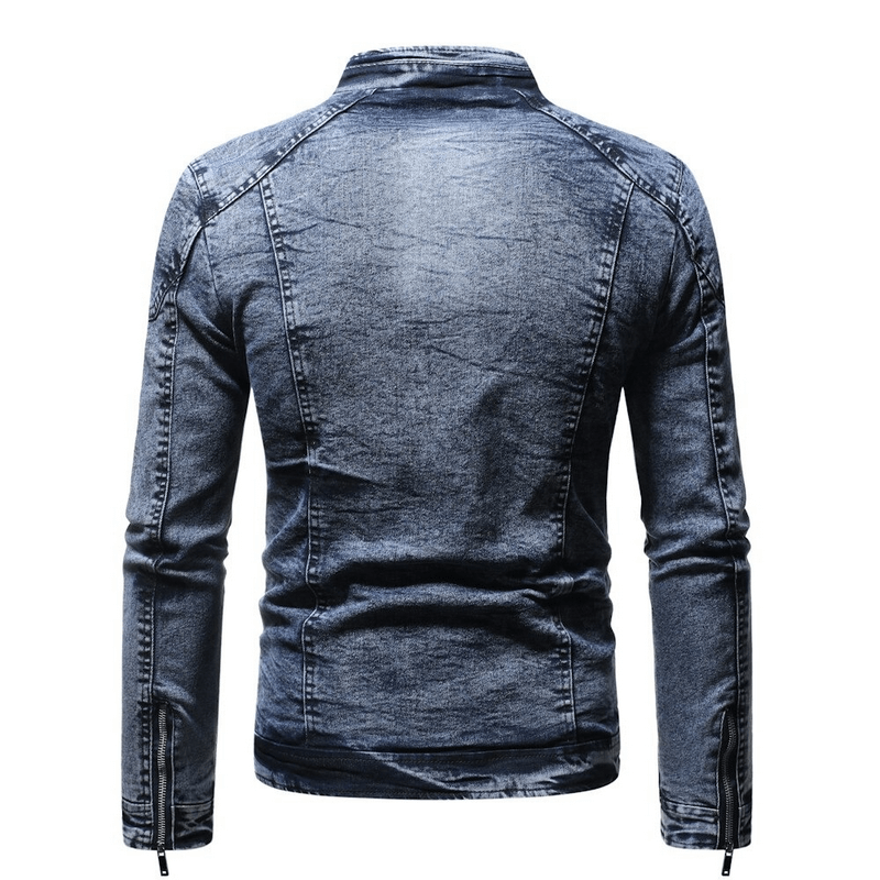Men's Jean Jackets with Plush Lining / Biker Solid Jacket with Stand Collar / Denim Outfits for Men