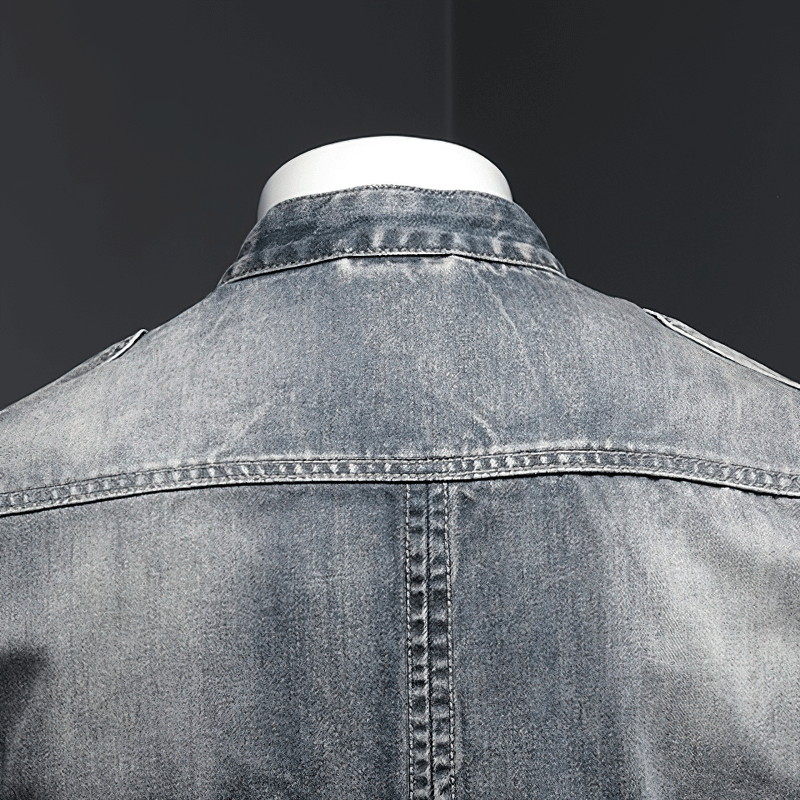 Men's Motorcycle Zipper Denim Jacket / Male Stand Collar Jacket / Fashion Slim Fit Outerwear