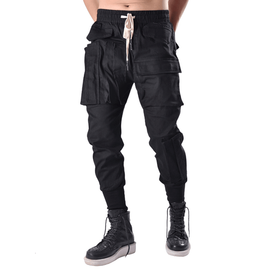 Men's Multi-pocket Black Cargo Joggers / Functional Combat Pants / Alternative Apparel for Men