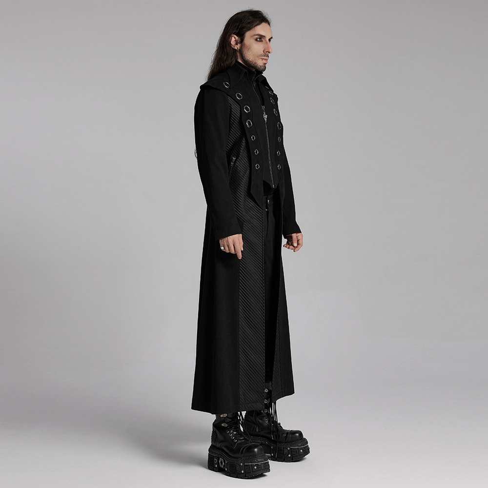 Men's Punk Long Coat with Metal and Mesh Details