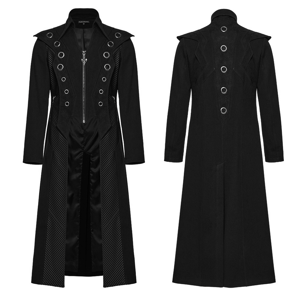 Men's Punk Long Coat with Metal and Mesh Details
