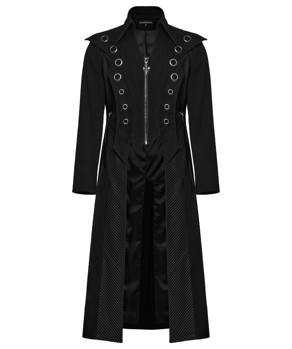 Men's Punk Long Coat with Metal and Mesh Details