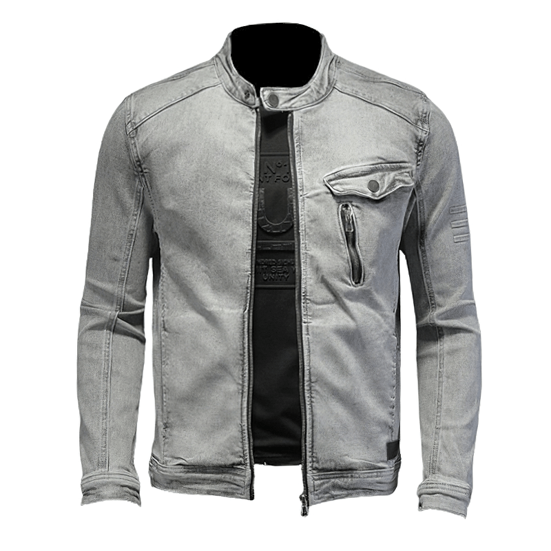 Men's Vintage Gray Jacket / Denim Jacket with Stand Collar / Cool Streetwear for Men