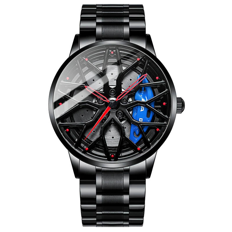 Men Stylish Watch Of Super Car Wheel Design With Glass / Stainless Steel Waterproof Watch