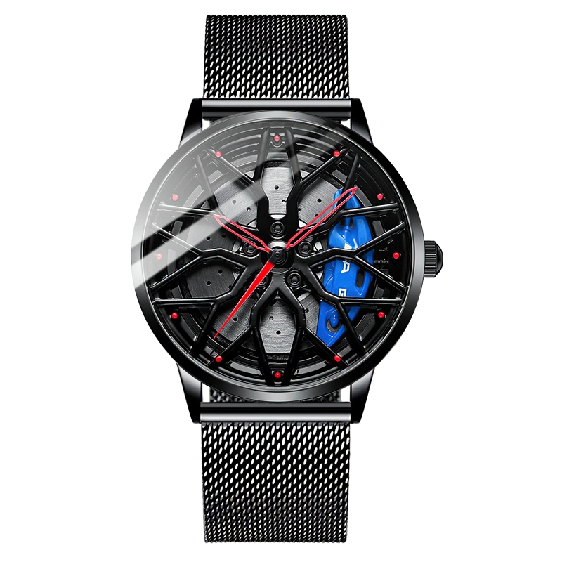 Men Stylish Watch Of Super Car Wheel Design With Glass / Stainless Steel Waterproof Watch