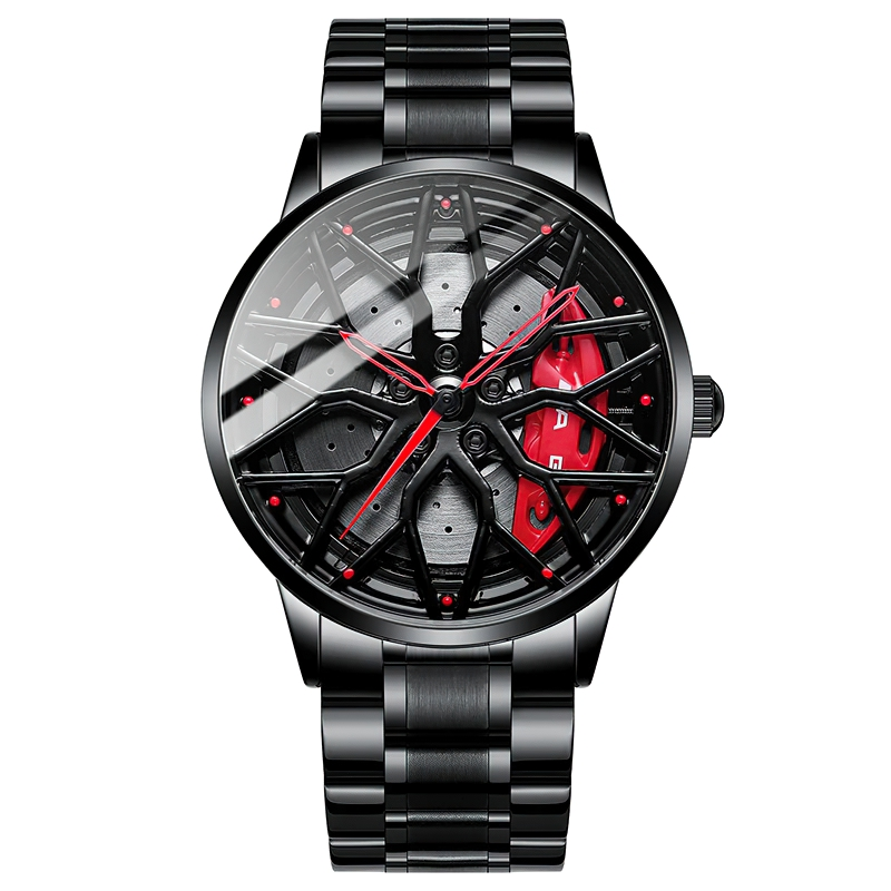 Men Stylish Watch Of Super Car Wheel Design With Glass / Stainless Steel Waterproof Watch