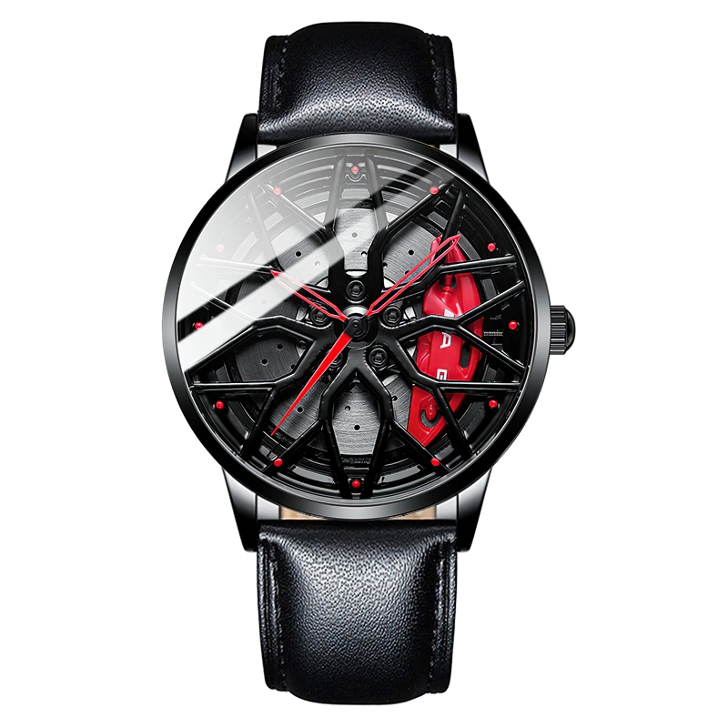 Men Stylish Watch Of Super Car Wheel Design With Glass / Stainless Steel Waterproof Watch