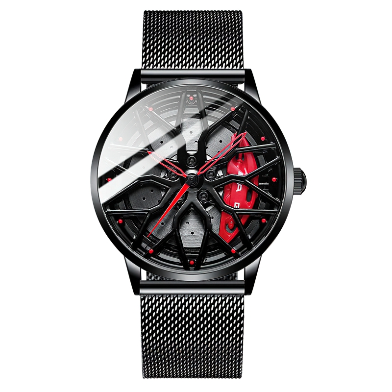 Men Stylish Watch Of Super Car Wheel Design With Glass / Stainless Steel Waterproof Watch