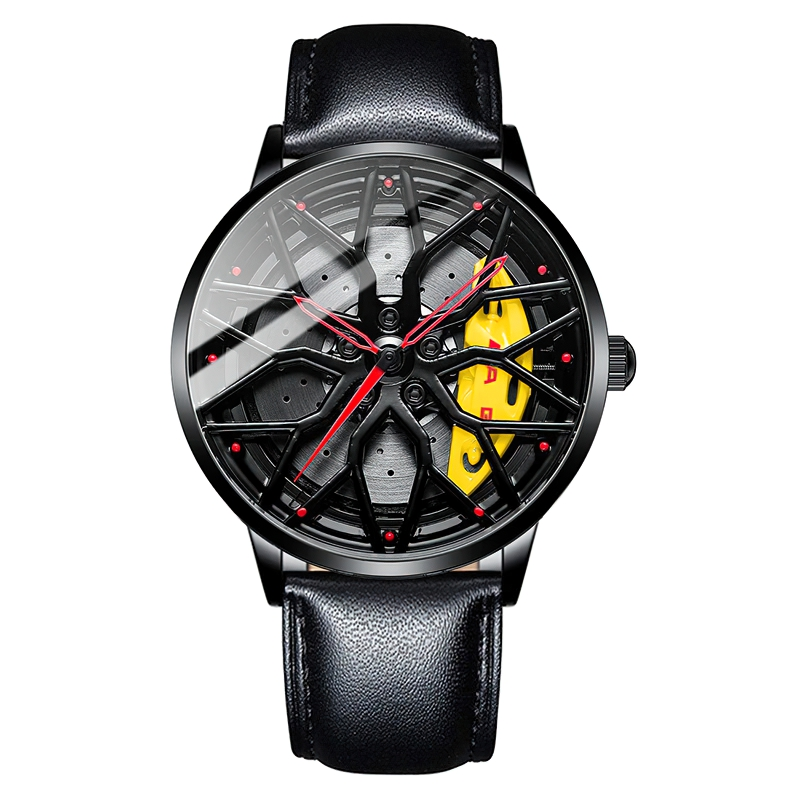 Men Stylish Watch Of Super Car Wheel Design With Glass / Stainless Steel Waterproof Watch