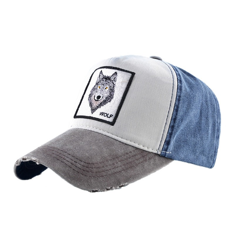 Men & Women Baseball Cap with Wolf Embroidery / Snapback Cotton Hat / Rock Style Washed denim