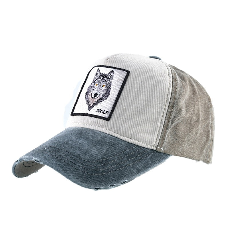 Men & Women Baseball Cap with Wolf Embroidery / Snapback Cotton Hat / Rock Style Washed denim