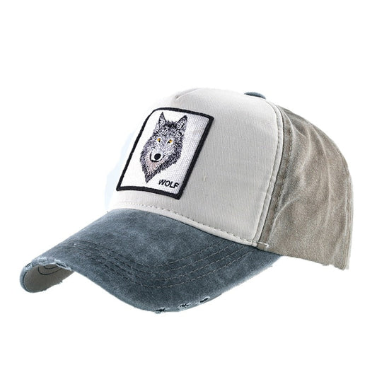 Men & Women Baseball Cap with Wolf Embroidery / Snapback Cotton Hat / Rock Style Washed denim