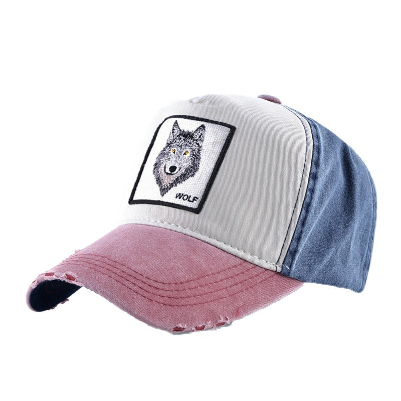 Men & Women Baseball Cap with Wolf Embroidery / Snapback Cotton Hat / Rock Style Washed denim