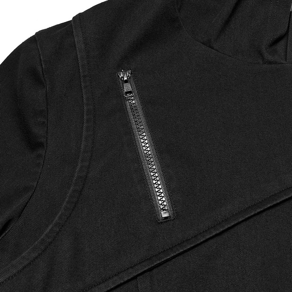 Men's Asymmetric Hoodie with Zipper and Buckle Details