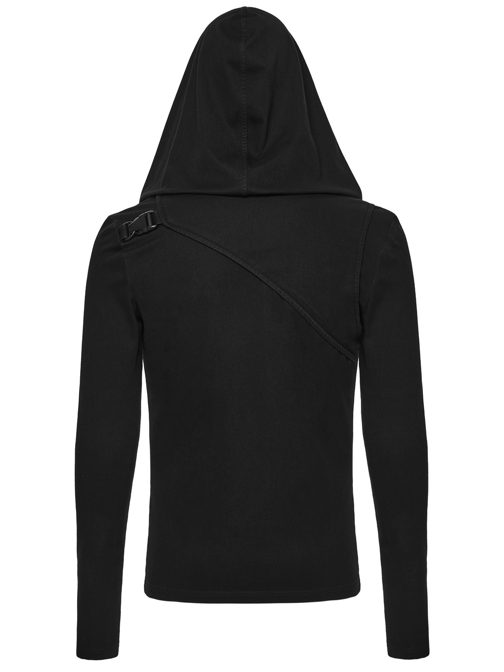 Men's Asymmetric Hoodie with Zipper and Buckle Details
