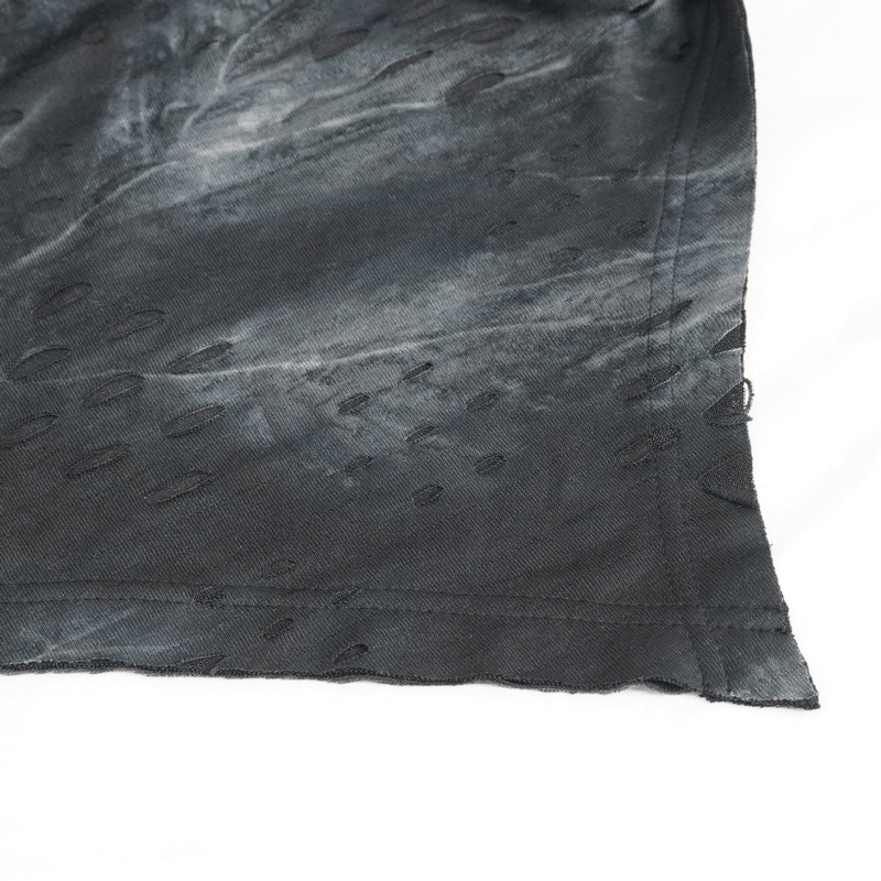 Men's Asymmetrical Textured Top with High Neck and Buckles