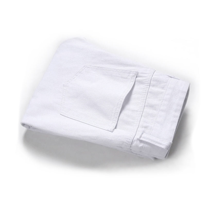 Men's Biker Jeans / Black and White Pleated Denim Pants / Slim Straight Classic Trousers