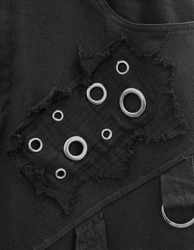 Men's Black & Asymmetric Pants with Lacing / Punk Gothic Jeans with Buckles and Studs